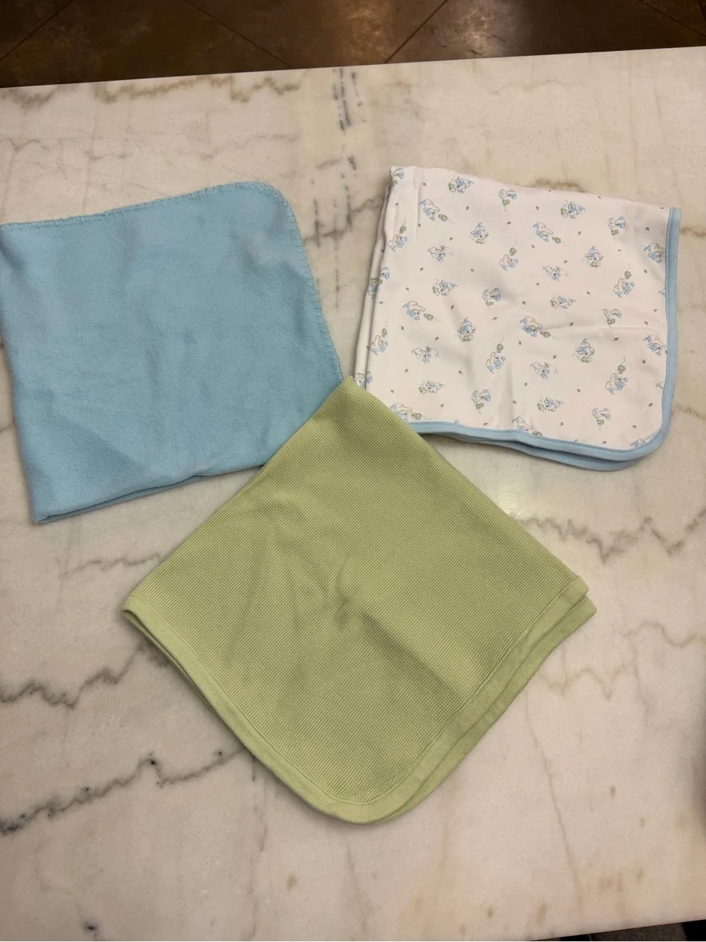 Baby Boy Lot of Three Blankets- Blue, Green, White
